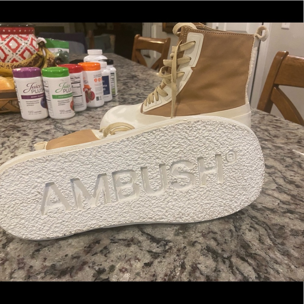 Ambush Leather High-Top Sneakers Tan/White
